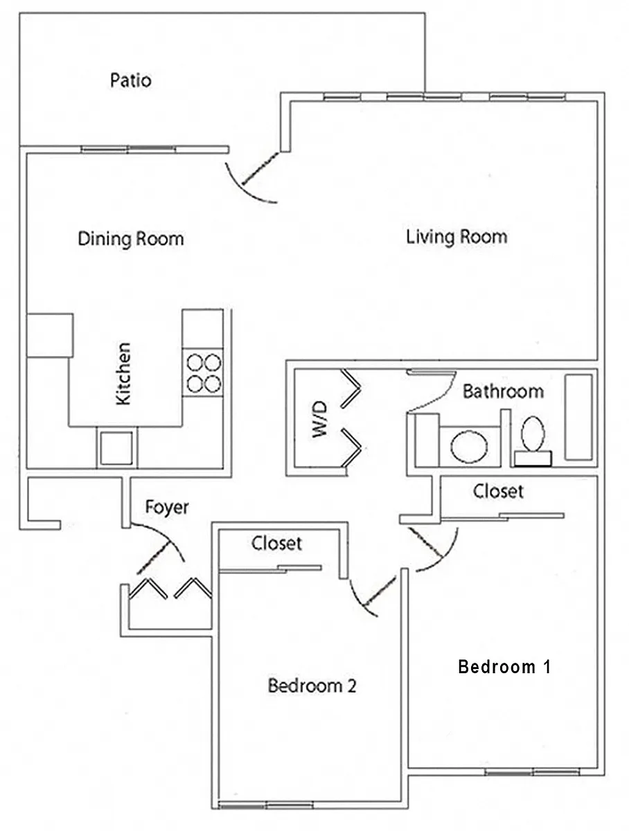 Floor plan 2 Bedroom, 1 Bath