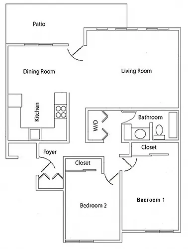 Floor plan 2 Bedroom, 1 Bath