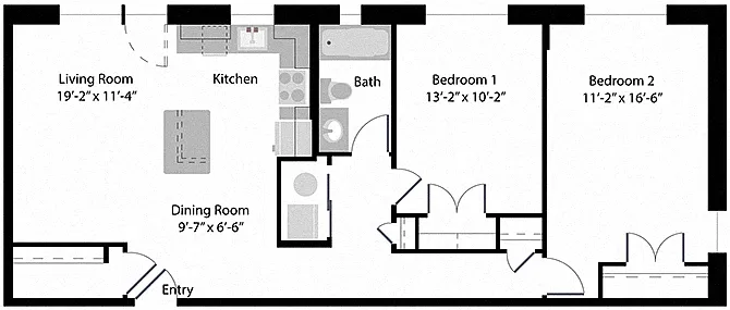 Floor plan 2 Bed, 1 Bath 946 SF 21