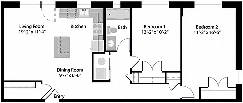 Floor plan 2 Bed, 1 Bath 946 SF 21