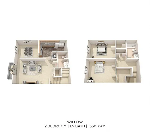 Floor plan Two Bedroom 1.5 Bath Townhome