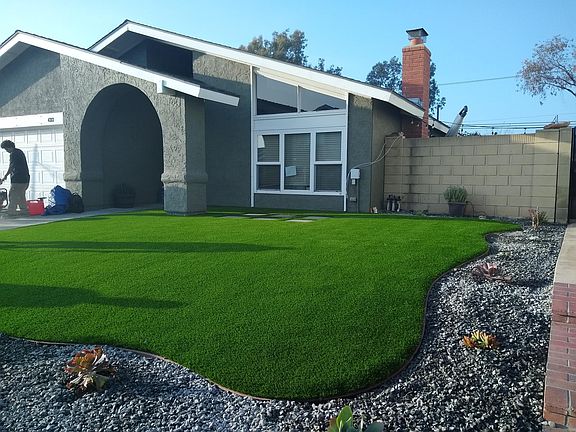 Front of house- Artificial turf and hardscaping