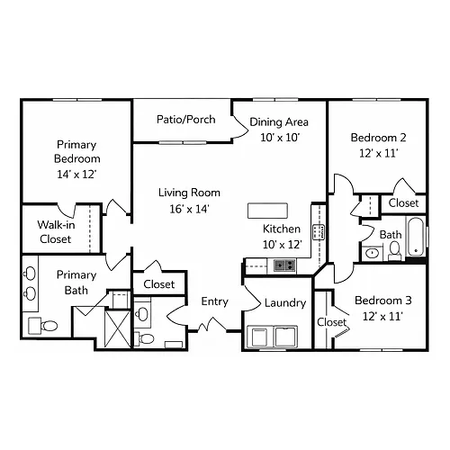 Floor plan 3 Bedroom 2 Bathroom