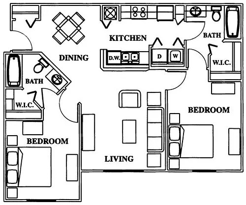 Floor plan Two Bedroom Two Bathroom 60%