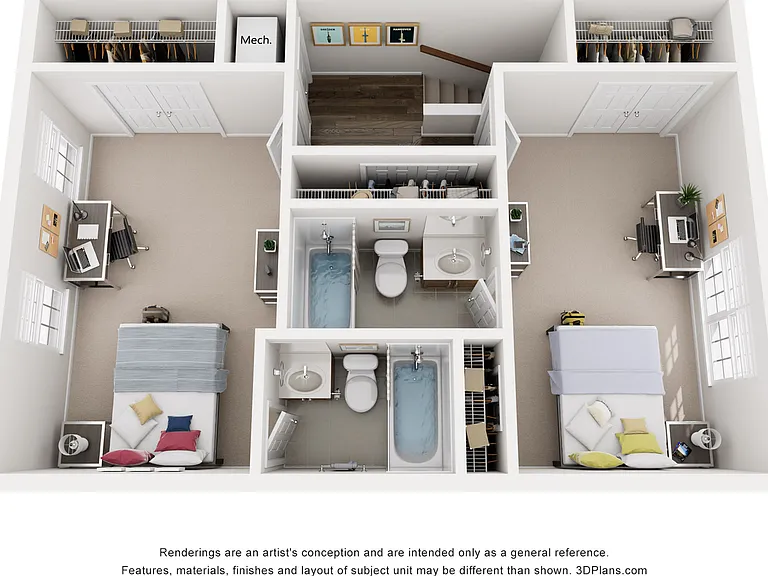 Explore this stylish 3D floor plan, designed for modern living with spacious bedrooms and functional workspaces. Explore this stylish 3D floor plan, designed for modern living with spacious bedrooms and functional workspaces.