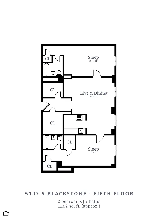 Floor plan 2 Bedroom, 2 Bathroom (C4)