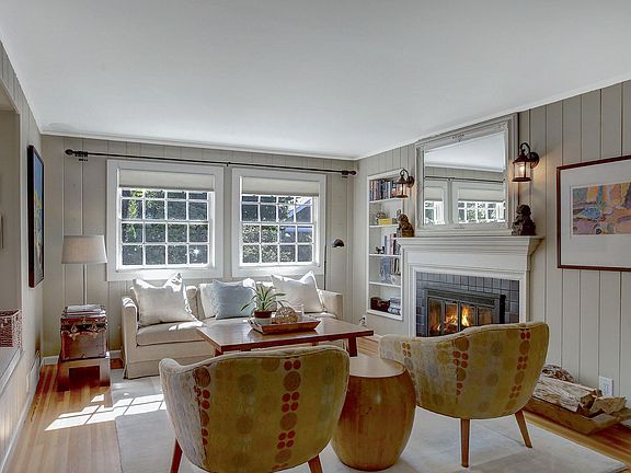 Family room with wood burning fireplace