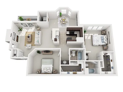 Floor plan 2 Bed, 2 Bath C Upgraded (80% Income Restricted)