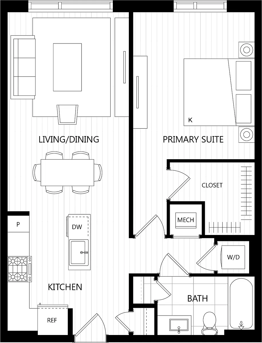 Floor plan 1 Bed/1 Bath-C1D