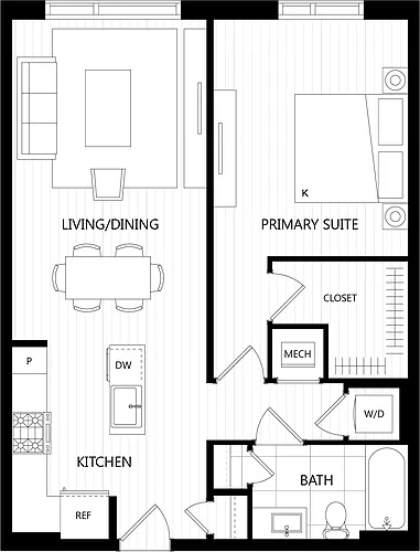Floor plan 1 Bed/1 Bath-C1D