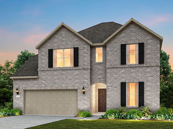 Exterior A with shutters, stone accents, and 2-car garage with additional storage