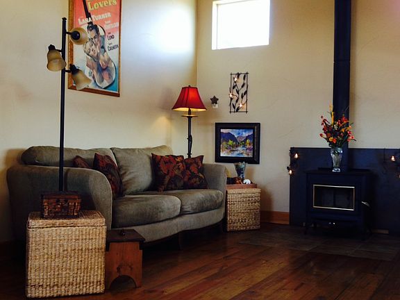 Woodstove and pine flooring
