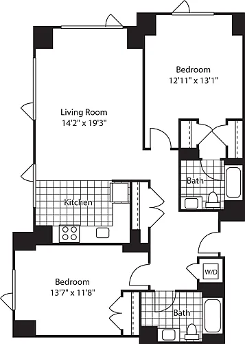 Floor plan 2 Bed (North)- 1201