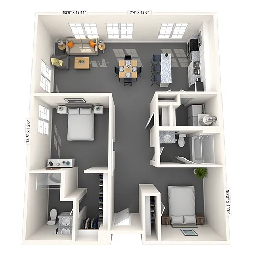 Floor plan Loft 2x2 1140-1155 SF