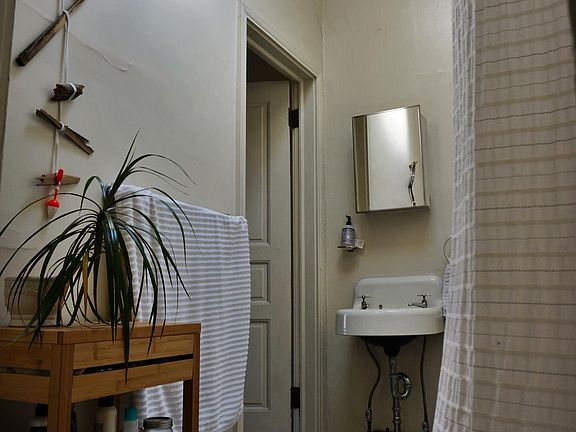 Bathroom - claw foot tub on the right and large skylight