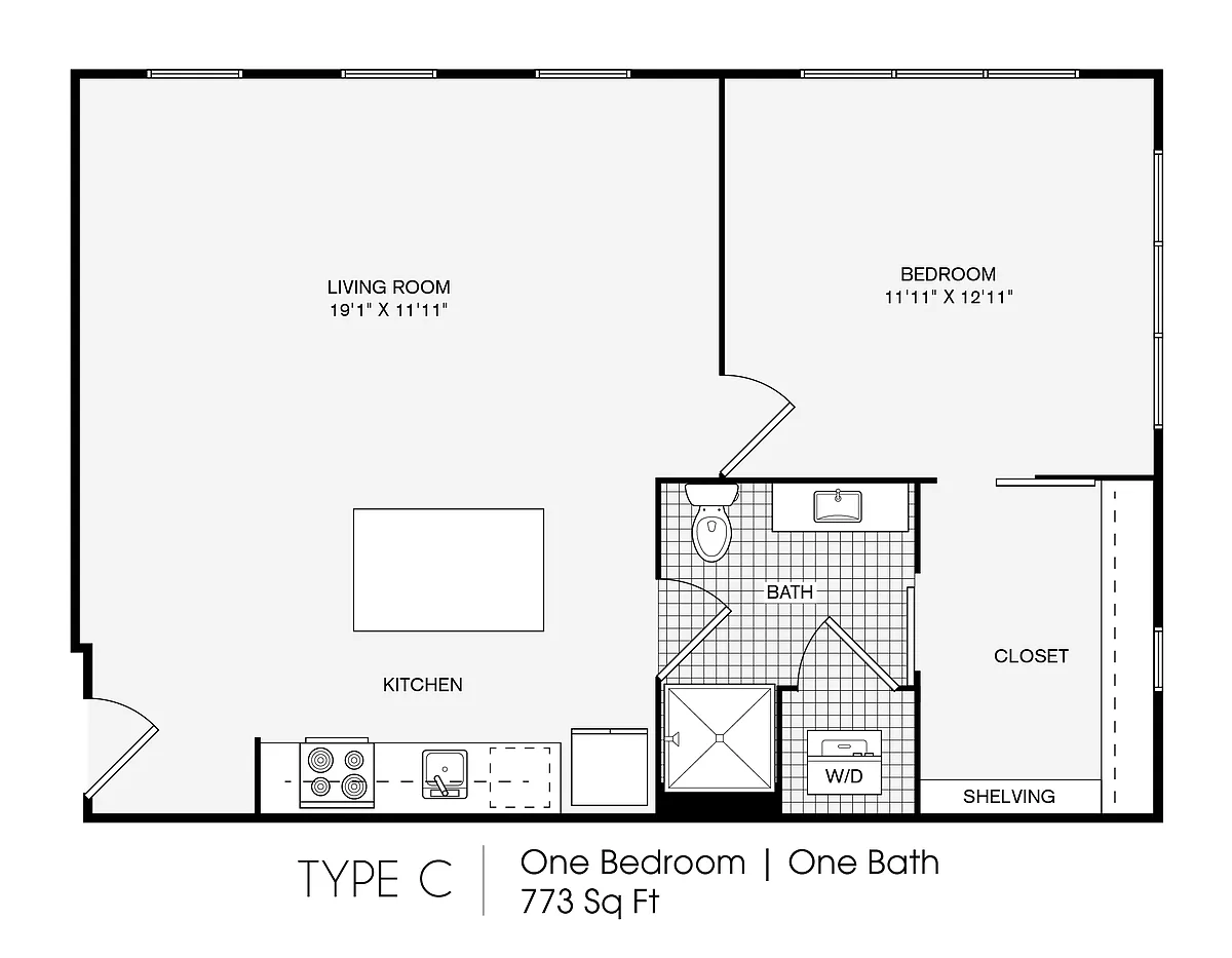 Floor plan 1 Bedroom, 1 Bathroom