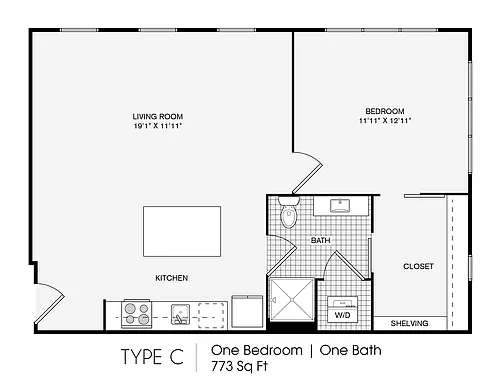 Floor plan 1 Bedroom, 1 Bathroom