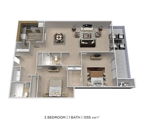 Floor plan Two Bedroom 2 Bath - 1,255 sqft