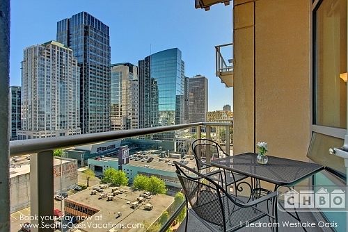 Deck with city views.