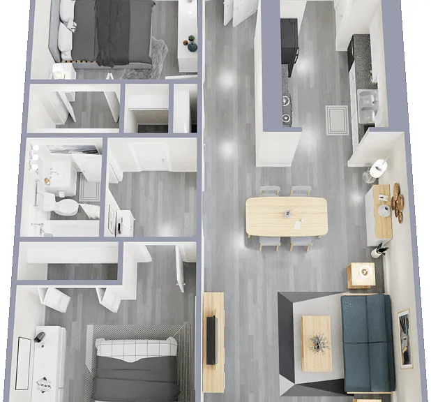 Two Bed One Bath Floorplan Diagram