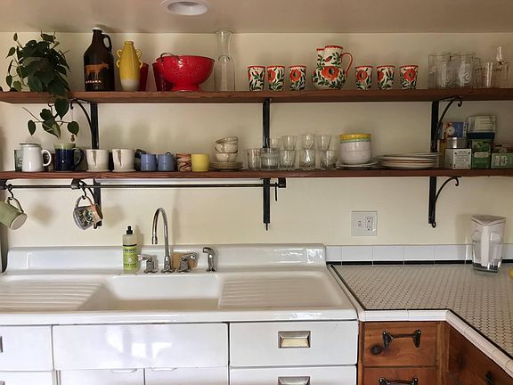 Kitchen with handmade shelving