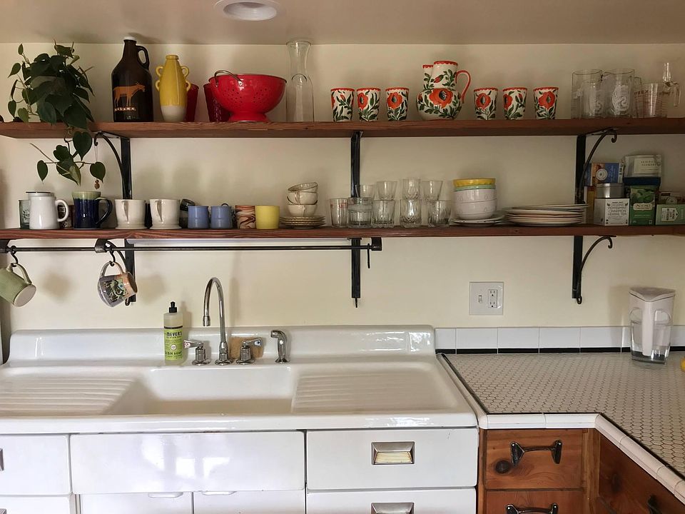 Kitchen with handmade shelving