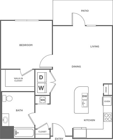 Floor plan One Bedroom One Bath (783 SF)