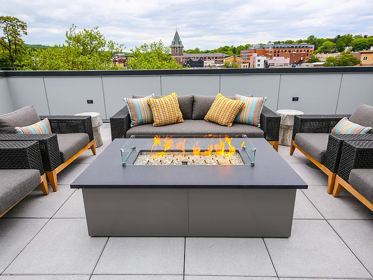 Rooftop deck with firepit and couches