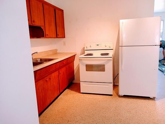 Kitchen stove and refrigerator.