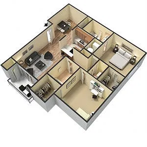 Floor plan 2BR 2BA 1007 SQ FT
