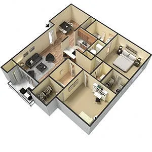 Floor plan 2BR 2BA 1007 SQ FT
