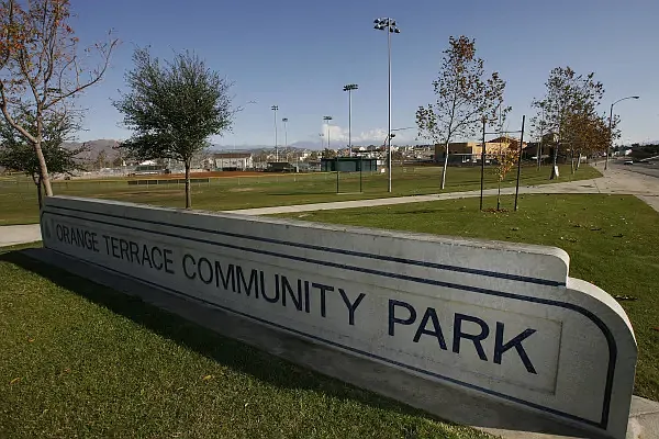 Orange Terrace Community Park with multiple lighted baseball fields and basketball courts, and other park amenities.