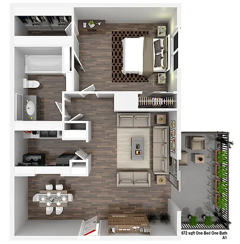 Floor plan One Bedroom, One Bathroom