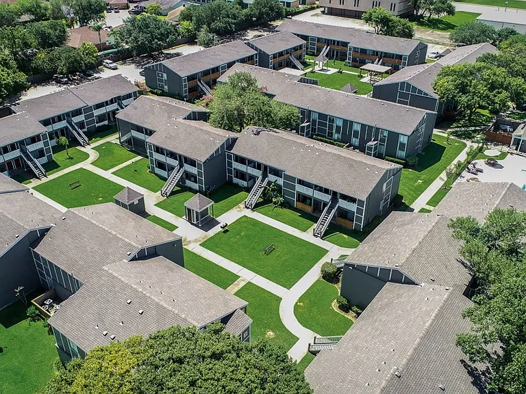 Aerial view of Terraces at 2602 showcasing full community layout
