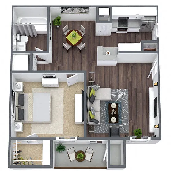 Floor plan A2: 1 Bed 1 Bath