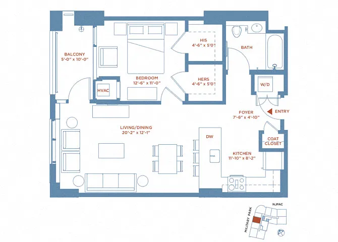 Floor plan 1 Bed/1 Bath