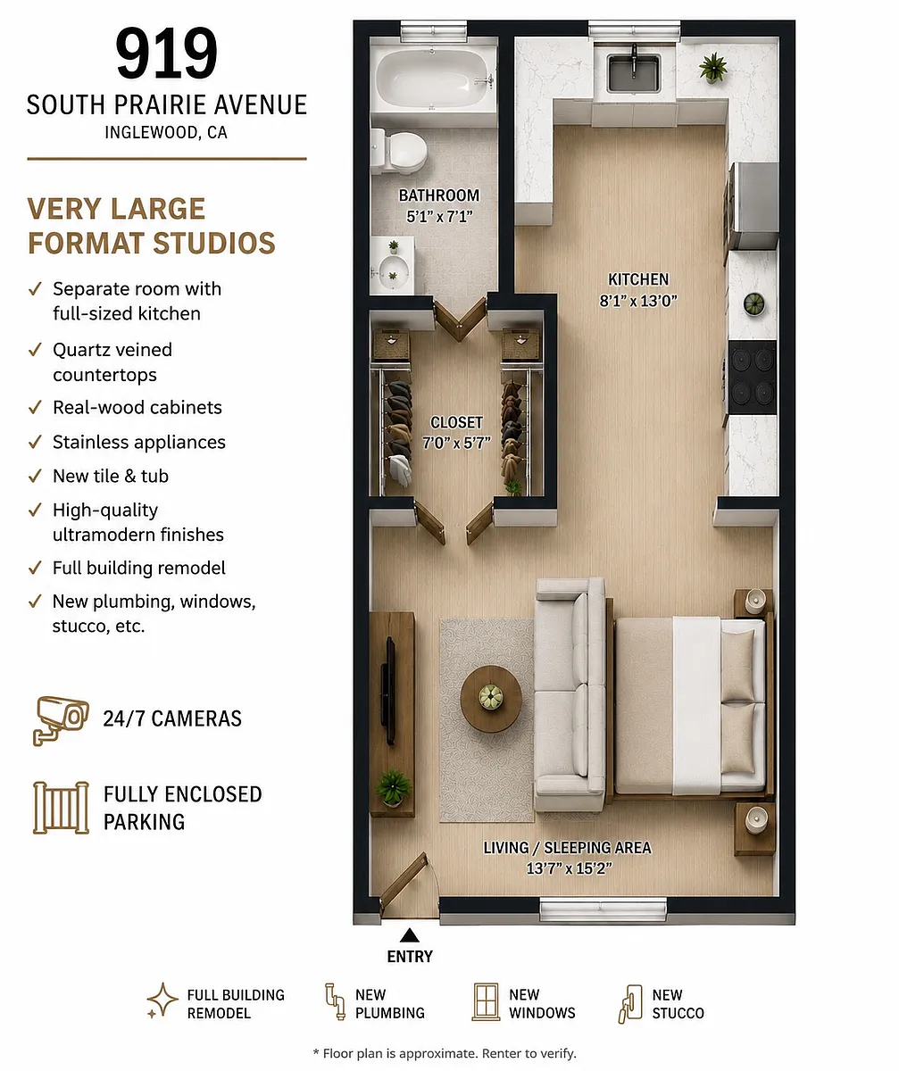 Floor plan Extra Large Studio With Full Kitchen