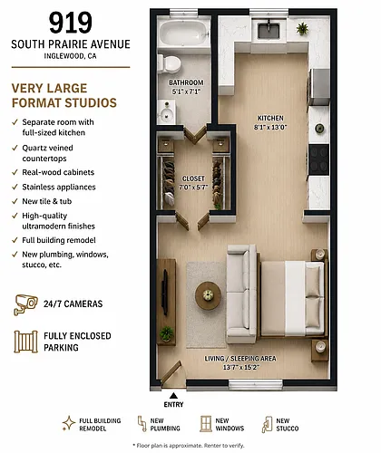 Floor plan Extra Large Studio With Full Kitchen