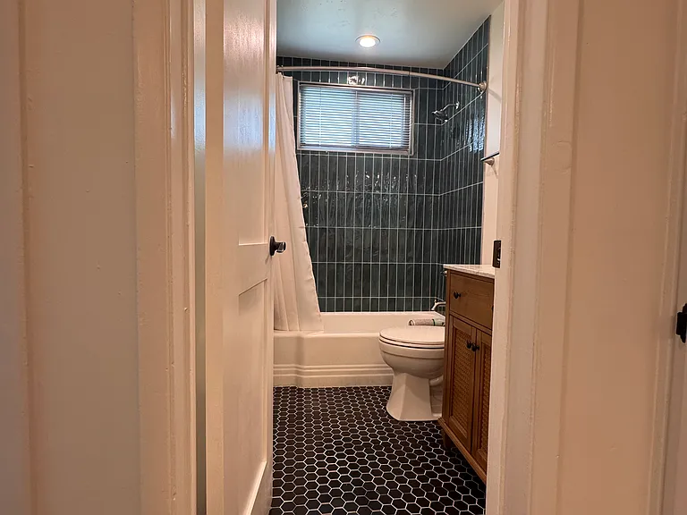 Hallway into bathroom