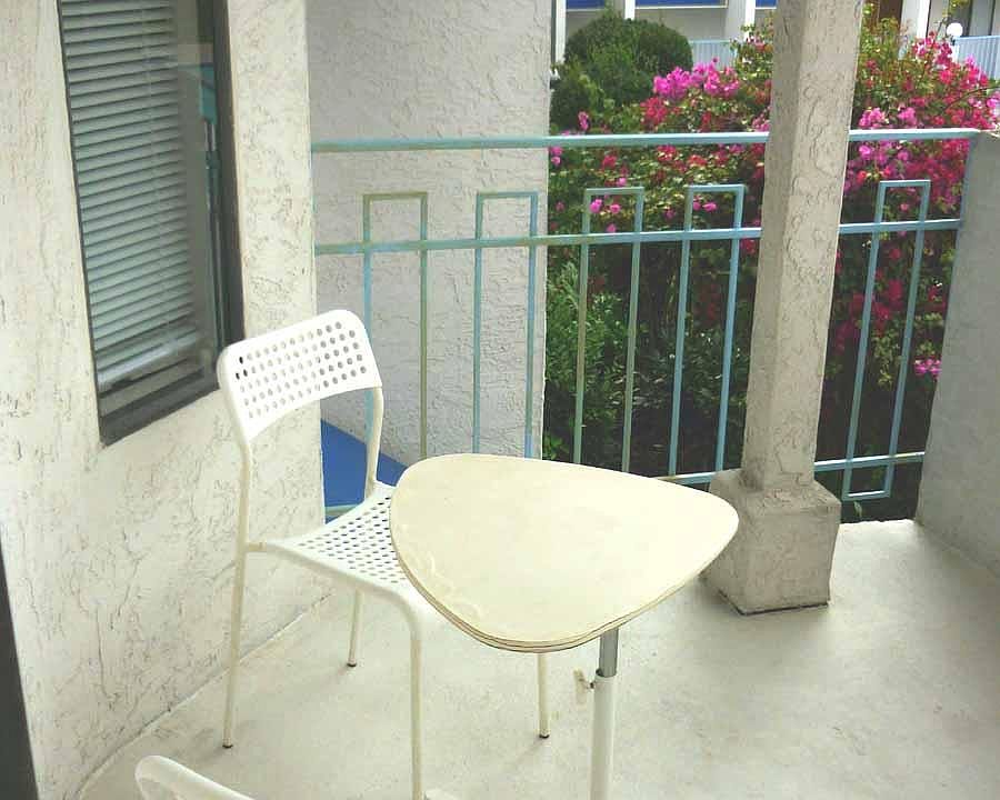 The terrace; the chairs and table are included in the rental.