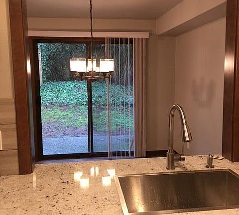 Kitchen looking over dining room