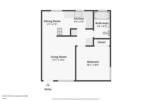 Floor plan 1 Bed 1 Bath - 4431 W. 118th St