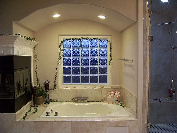 master bath with fireplace.