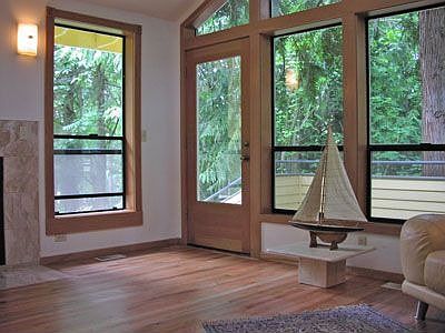 Living room with view of deck
