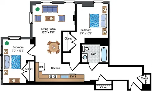 Floor plan Renovated 2 Bedroom 09A Tier