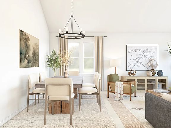 Dining area with chandelier