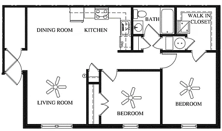 Floor plan 2x1 (+$50/mo water,trash,sewage)