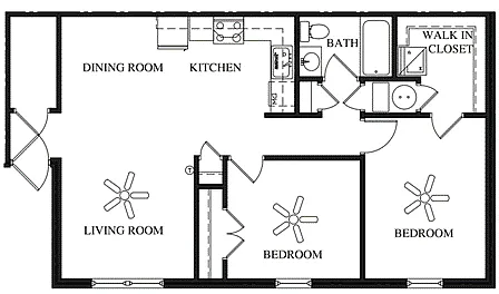Floor plan 2x1 (+$50/mo water,trash,sewage)