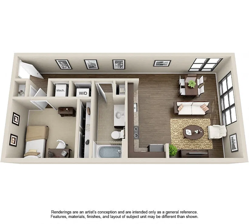 Floor plan 1 Bed 1Bath-Thompson