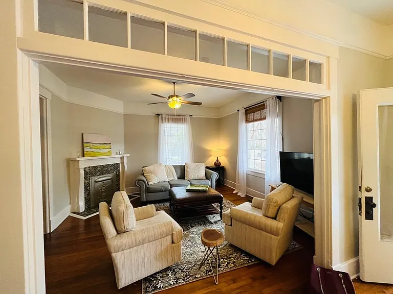 living room with architectural details